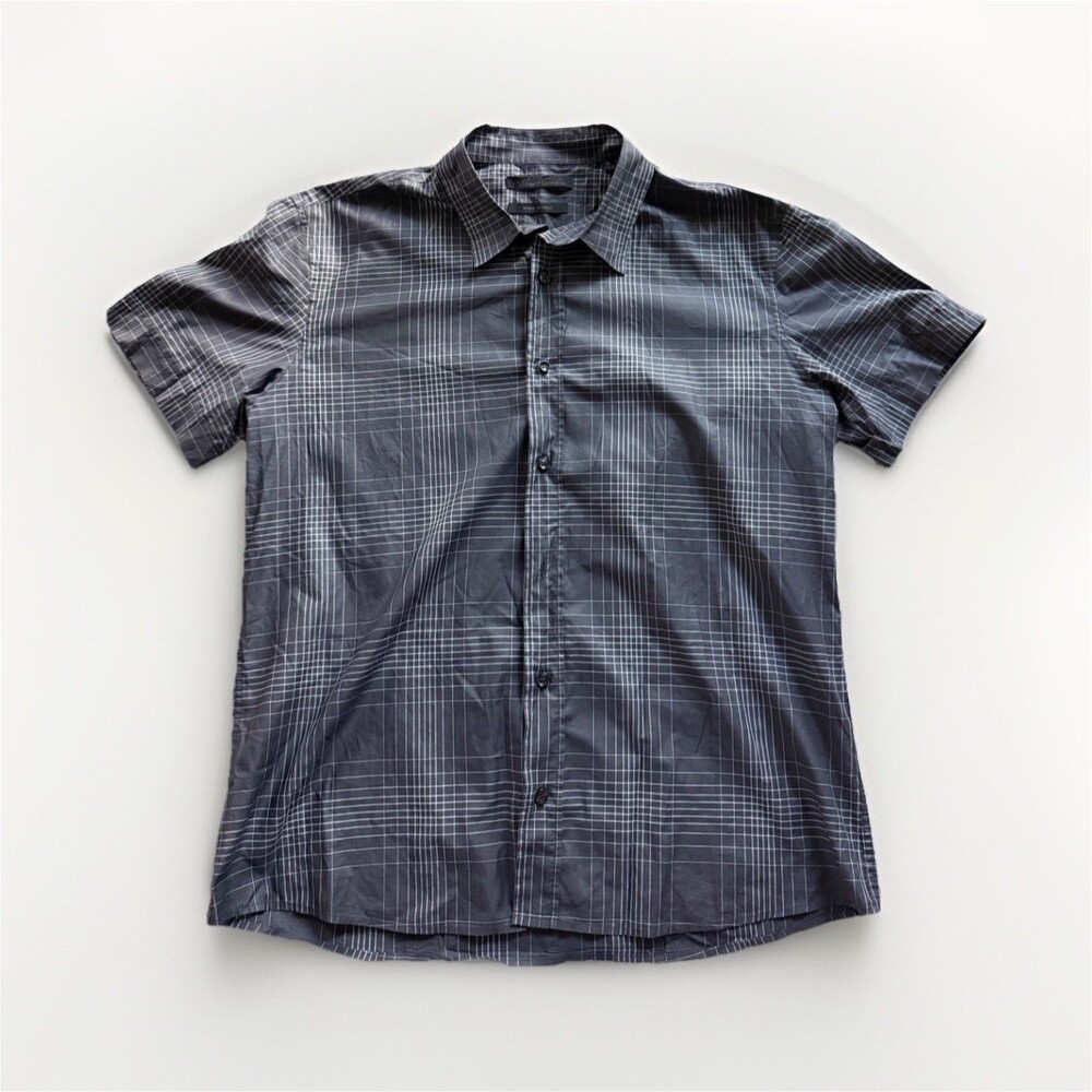Kenneth Cole Made in Italy Men's XL Gray Check Woven Short Sleeve Button-Up - Picture 1 of 6